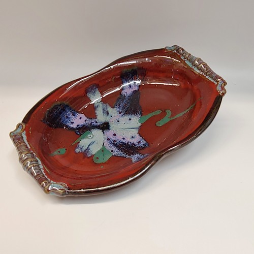 #220406 Platter Red with Blue Splash 11x7 $18 at Hunter Wolff Gallery